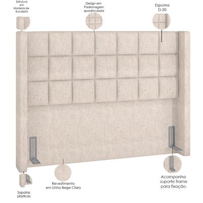 Cabeceira Cama Box Casal King 195 cm P05 Paris Linho Bege Claro - Lyam Decor