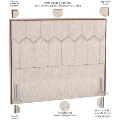 Cabeceira Cama Box Casal 140 cm P05 Londres Linho Bege Claro - Lyam Decor