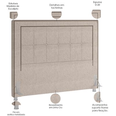 Cabeceira Cama Box Casal Queen 160 cm P05 Atenas Linho Cru - Lyam Decor
