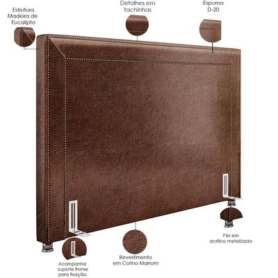 Cabeceira Cama Box Casal Queen 160 cm P05 Berlim Corino Marrom - Lyam Decor
