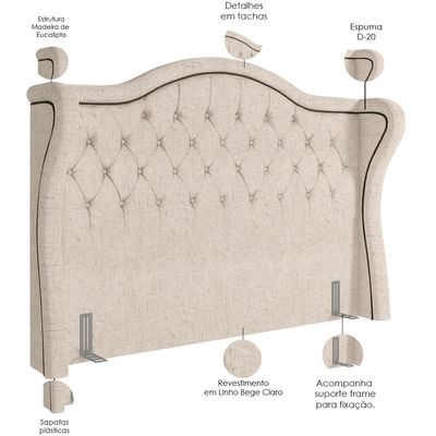 Cabeceira Cama Box Casal Queen 160 cm P05 Lisboa Linho Bege Claro - Lyam Decor