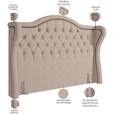 Cabeceira Cama Box Casal Queen 160 cm P05 Lisboa Linho Bege - Lyam Decor