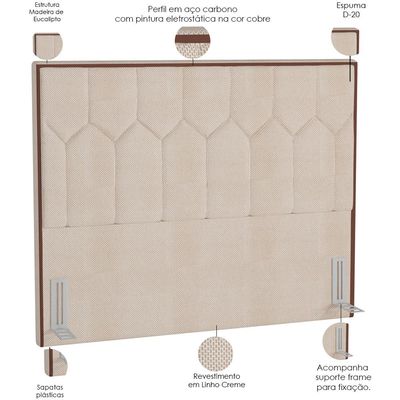 Cabeceira Cama Box Casal Queen 160 cm P05 Londres Linho Creme - Lyam Decor