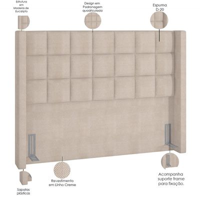 Cabeceira Cama Box Casal Queen 160 cm P05 Paris Linho Creme - Lyam Decor
