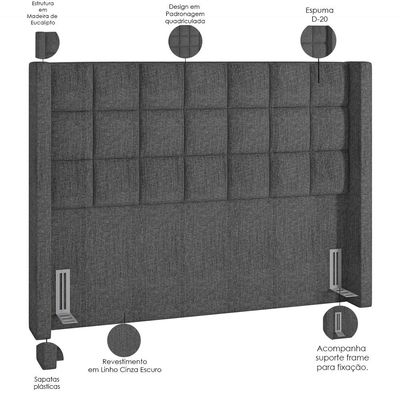 Cabeceira Cama Box Casal Queen 160 cm P05 Paris Linho Cinza Escuro - Lyam Decor