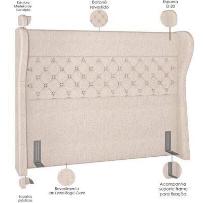 Cabeceira Cama Box Casal Queen 160 cm P05 Madrid Linho Bege Claro - Lyam Decor