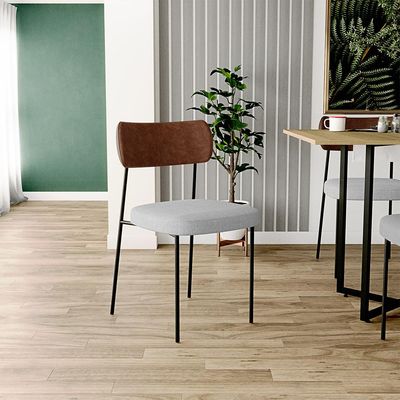 Cadeira Decorativa Para Sala De Jantar Melina L02 Couríssimo Marrom Linho Cinza - Lyam Decor