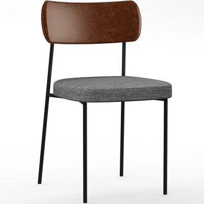 Cadeira Decorativa Para Sala De Jantar Melina L02 Couríssimo Marrom Linho Cinza Escuro - Lyam Decor