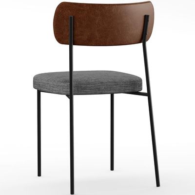 Cadeira Decorativa Para Sala De Jantar Melina L02 Couríssimo Marrom Linho Cinza Escuro - Lyam Decor
