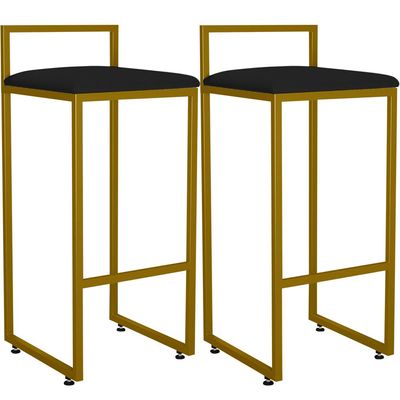 Kit 02 Banquetas Alta Para Cozinha Sala De Jantar Hanna L02 Dourado Corano Preto - Lyam Decor