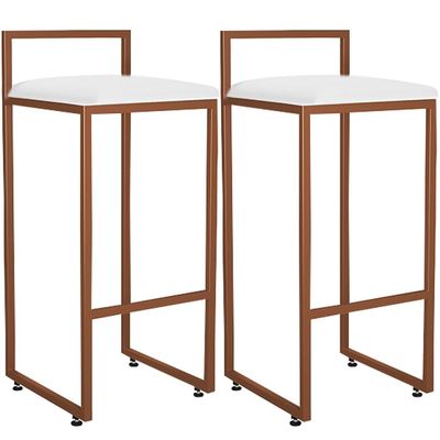 Kit 02 Banquetas Alta Para Cozinha Sala De Jantar Hanna L02 Bronze Corano Branco - Lyam Decor
