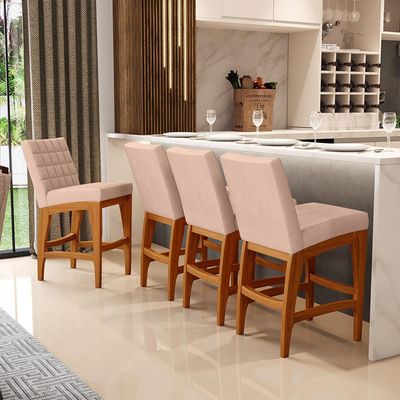 Kit 02 Banquetas Baixa Cozinha Bancada Bar Sala de Jantar Fixa Mila L02 Linho Rosê - Lyam Decor