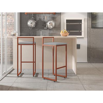 Kit 02 Banquetas Alta Para Cozinha Sala De Jantar Hanna L02 Bronze Corano Cinza - Lyam Decor