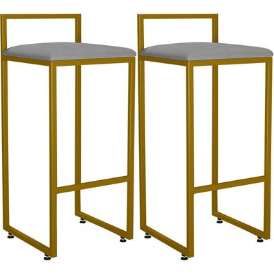 Kit 02 Banquetas Alta Para Cozinha Sala De Jantar Hanna L02 Dourado Corano Cinza - Lyam Decor