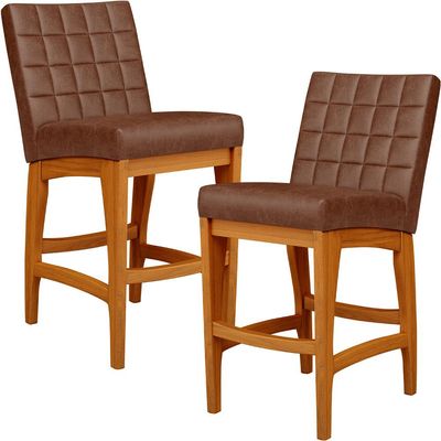 Kit 02 Banquetas Baixa Cozinha Bancada Bar Sala Jantar Fixa Mila L02 Couríssimo Marrom - Lyam Decor