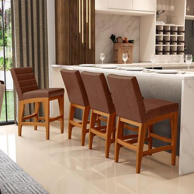 Kit 02 Banquetas Baixa Cozinha Bancada Bar Sala Jantar Fixa Mila L02 Couríssimo Marrom - Lyam Decor