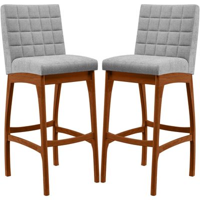 Kit 02 Banquetas Altas Para Cozinha Sala De Jantar Fixa Mila B04 Bouclê Cinza - Lyam Decor