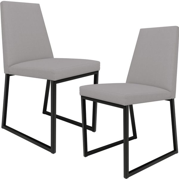 Kit 02 Cadeiras Decorativas Estofada Para Sala de Jantar Dafne L02 Corano Cinza - Lyam Decor