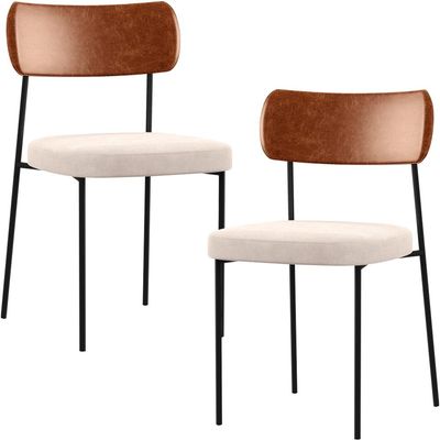 Kit 02 Cadeiras Estofadas Para Sala De Jantar Melina L02 Couríssimo Camel Suede Bege - Lyam Decor