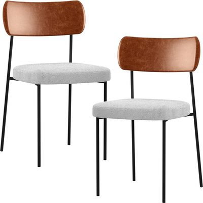 Kit 02 Cadeiras Estofadas Para Sala De Jantar Melina L02 Couríssimo Camel Bouclê Cinza - Lyam Decor