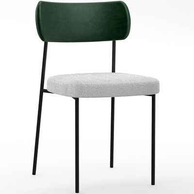 Kit 02 Cadeiras Estofadas Para Sala De Jantar Melina L02 Facto Verde Musgo Bouclê Cinza - Lyam Decor