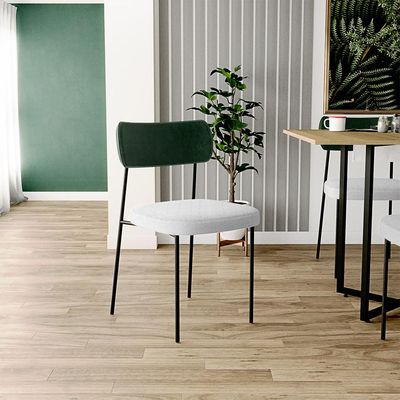 Kit 02 Cadeiras Estofadas Para Sala De Jantar Melina L02 Facto Verde Musgo Bouclê Cinza - Lyam Decor