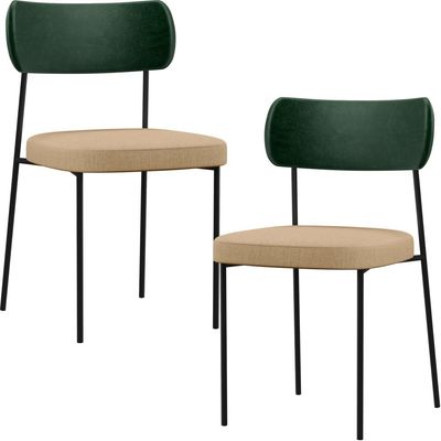 Kit 02 Cadeiras Estofadas Para Sala De Jantar Melina L02 Facto Verde Musgo Linho Bege Escuro - Lyam Decor