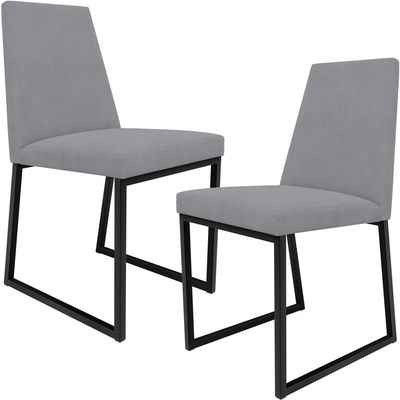 Kit 02 Cadeiras Para Sala De Jantar Base Aço Industrial Preto Dafne L02 Suede Cinza - Lyam Decor