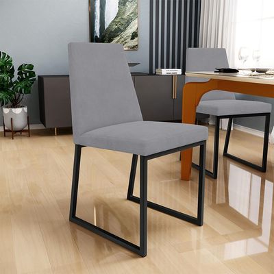 Kit 02 Cadeiras Para Sala De Jantar Base Aço Industrial Preto Dafne L02 Suede Cinza - Lyam Decor