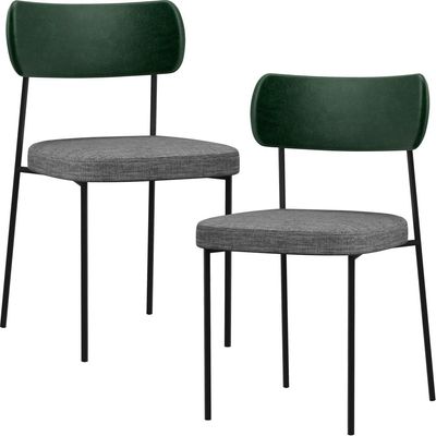 Kit 02 Cadeiras Estofadas Para Sala De Jantar Melina L02 Facto Verde Musgo Linho Cinza Escuro - Lyam Decor