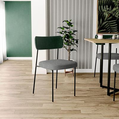 Kit 02 Cadeiras Estofadas Para Sala De Jantar Melina L02 Facto Verde Musgo Linho Cinza Escuro - Lyam Decor