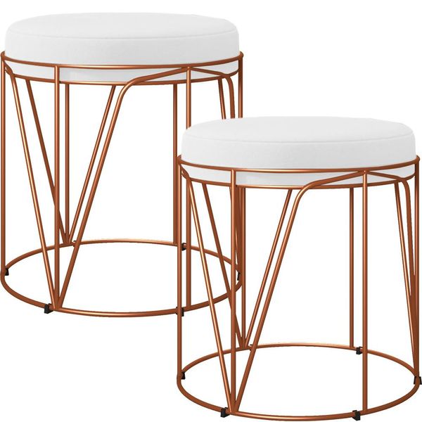 Kit 02 Puffs Decorativo Aramado Bronze Zaya L02 Corano Branco - Lyam Decor