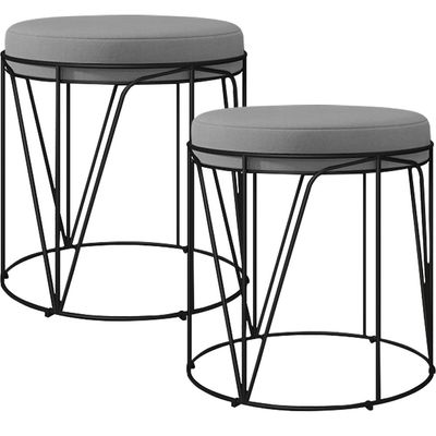 Kit 02 Puffs Decorativo Aramado Preto Zaya L02 Corano Cinza - Lyam Decor