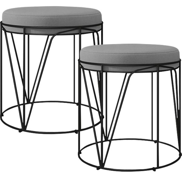 Kit 02 Puffs Decorativo Aramado Preto Zaya L02 Corano Cinza - Lyam Decor