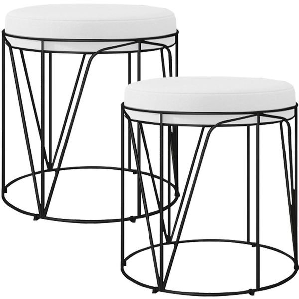 Kit 02 Puffs Decorativo Aramado Preto Zaya L02 Corano Branco - Lyam Decor Kit 02 Puffs Decorativo Aramado Preto Zaya L02 Corano Branco - Lyam Decor