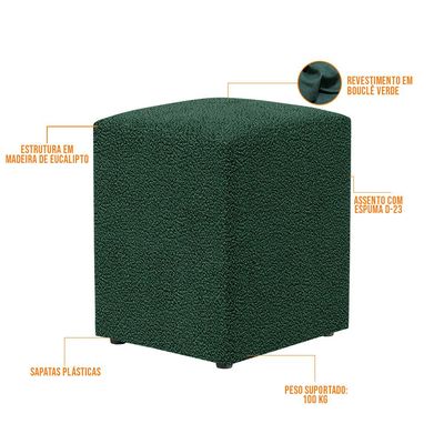 Kit 02 Puffs Quadrado Decorativo L02 Bouclê Verde - Lyam Decor