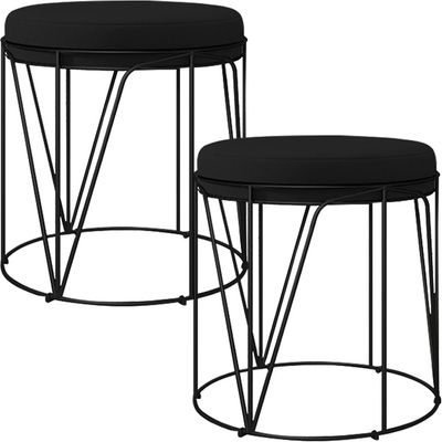 Kit 02 Puffs Decorativo Aramado Preto Zaya L02 Corano Preto - Lyam Decor
