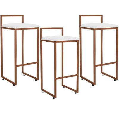 Kit 03 Banquetas Alta Para Cozinha Sala De Jantar Hanna L02 Bronze Corano Branco - Lyam Decor