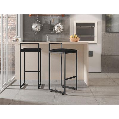 Kit 03 Banquetas Alta Para Cozinha Sala De Jantar Hanna L02 Preto Corano Preto - Lyam Decor