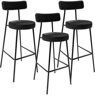 Kit 03 Banquetas Altas Bar Sala De Jantar Estrutura Em Aço Milão F01 Couríssimo Preto - Lyam Decor