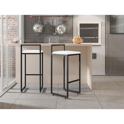 Kit 03 Banquetas Alta Para Cozinha Sala De Jantar Hanna L02 Preto Corano Branco - Lyam Decor