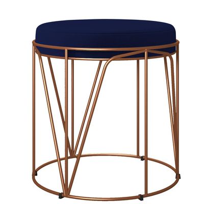 Kit 03 Puffs Decorativo Aramado Bronze Zaya L02 Suede Azul Marinho - Lyam Decor