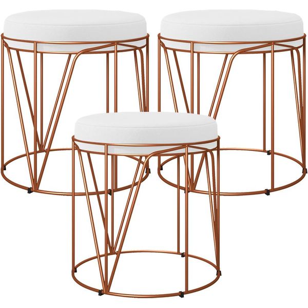 Kit 03 Puffs Decorativo Aramado Bronze Zaya L02 Corano Branco - Lyam Decor Kit 03 Puffs Decorativo Aramado Bronze Zaya L02 Corano Branco - Lyam Decor