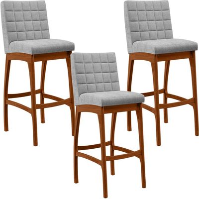 Kit 03 Banquetas Altas Para Cozinha Sala De Jantar Fixa Mila B04 Bouclê Cinza - Lyam Decor
