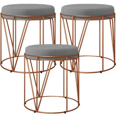 Kit 03 Puffs Decorativo Aramado Bronze Zaya L02 Corano Cinza - Lyam Decor