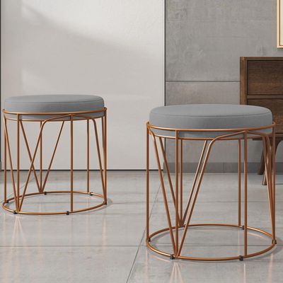 Kit 03 Puffs Decorativo Aramado Bronze Zaya L02 Corano Cinza - Lyam Decor