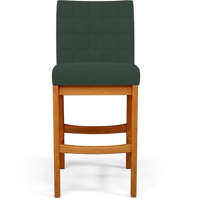 Kit 03 Banquetas Baixa Cozinha Bancada Bar Sala Jantar Fixa Mila L02 Suede Verde Musgo - Lyam Decor