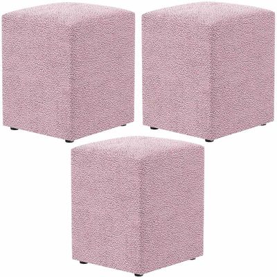 Kit 03 Puffs Quadrado Decorativo L02 Bouclê Rosê - Lyam Decor