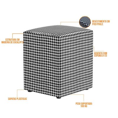 Kit 03 Puffs Quadrado Decorativo L02 Pied Poule - Lyam Decor