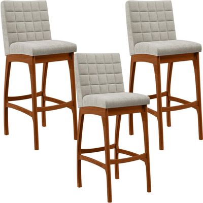 Kit 03 Banquetas Altas Para Cozinha Sala De Jantar Fixa Mila B04 Bouclê Creme - Lyam Decor
